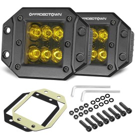 Flush Mount LED Pods Yellow, OFFROADTOWN 5'' 12,000LM CREE LED Driving Lights LED Fog Lights Reverse Light Amber Backup Light Flush Light Bar Off Road Lights for Truck Pickup UTV ATV Boat 4x4 Car