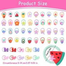 GSrenyu 100 Pcs Toddler Hair Bands for Girls 50 Styles 2cm Small Size Baby Flowers Hair Ties Stretchable Bows Rubber Elastic Hair Band Fruit Kids Hair Bands Ponytail Holder Colorful Hair Accessories