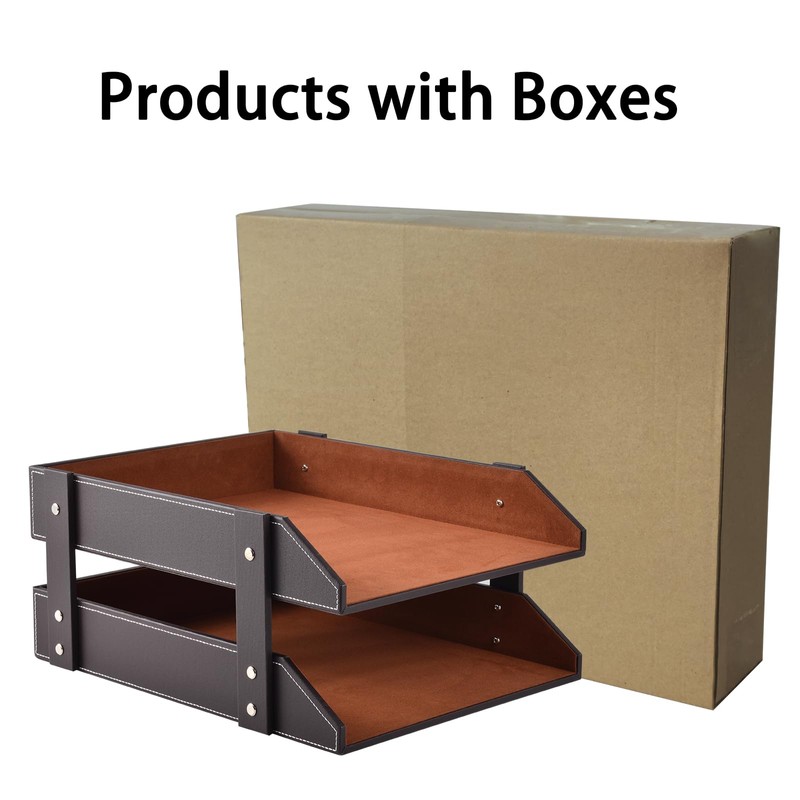 XNONE Leather Desk Organizer,2-Tier Stackable Letter Tray Holder,Office Supplies Desktop