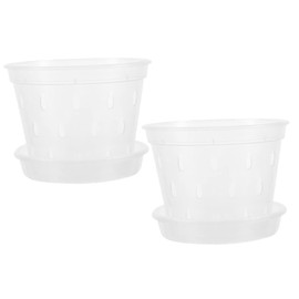 BESPORTBLE 2sets Transparent Orchid Pots with Drainage and Saucers Breathable for Growth for Indoor and Outdoor Use
