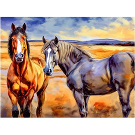 Two Horses Pattern A978 Accent Tile Mural Kitchen Bathroom Wall Backsplash Behind Stove Range Sink Splashback One Tile 10"x8" Ceramic, Glossy