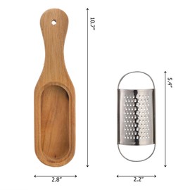 ZENFUN Cheese Grater, Stainless Steel Cheese Shredder with Wooden Handle, Acacia wood Container Cheese Grater, Handheld Kitchen Grater for Cheese, Lemon and Chocolate, Cheese Tool
