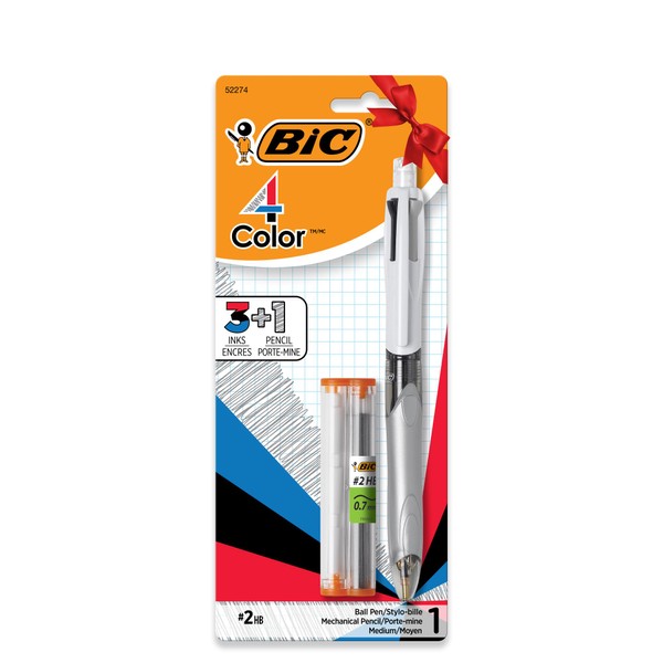 BIC 4-Color 3+1 Ballpoint Pen and Pencil, Holiday Gift for