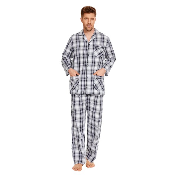 Amaxer Men's Cotton Pyjamas Set, Black and white chequered