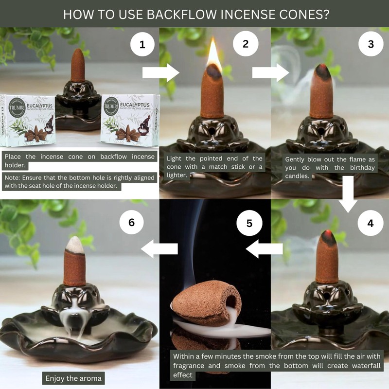 TRUMIRI Eucalyptus Backflow Incense Cones - Total 20 Incense Cones