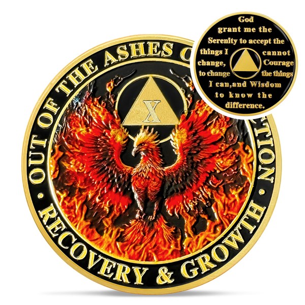 Delicate Phoenix 10 Year Sobriety Coin - Triangle Reborn from