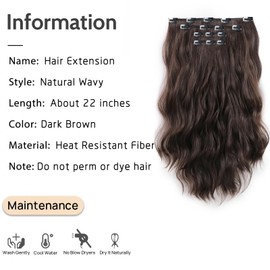 Clip in Hair Extensions XIXISNOW 22 Inch Long Wavy Synthetic Fiber Clips ins Extension 4PCS Hairpieces Breathable and Fake pieces for women Dark Brown
