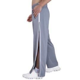 Tear Away Pants for Men's Side Zipper Leg Breakaway Pants Post Surgery Foley Catheter Pants Adaptive Clothing Wide Leg Zip Off Sweatpants Grey