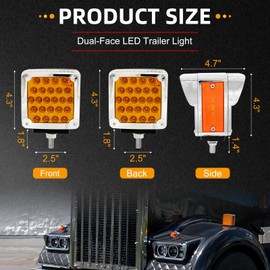 czyopo Double Face Pedestal Fender Light 52 LED Stop Turn Tail Signal Truck Trailer Lights Replacement for Peterbilt Kenworth Freightliner Trucks(2 PCS) (Front Amber+Back Amber - 2PCS)