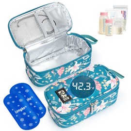 DawnBox Breast Milk Cooler Travel Bag with Real-Time Temp Display, TSA Approved Breastmilk Cooler Bag for Travel, Portable Breast Milk Cooler Bags with 2 Ice Packs for Breastmilk Storage(Lily)