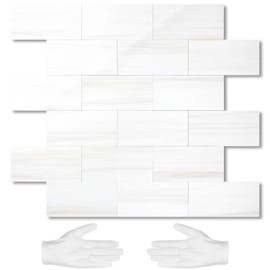 STICKGOO 10-Sheet Subway Tile Peel and Stick Backsplash, Seamless Design Polished Dolomite Kitchen Backsplash Wall Tiles, PVC Stick on Backsplash for Kitchen, Bathroom, RV, Fireplace