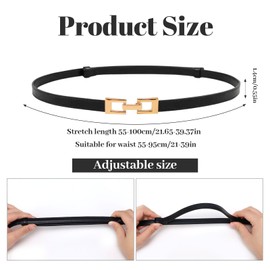 EOAMGO Women's Leather Belts, Adjustable Black Belts for Women Skinny Belts Vintage Belt Waist Belt Women With Metal Buckle，Thin Belts for Women Ladies Belts for Dresses, Jeans, Suit Coat