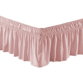 apott Bed Skirt Wrap Around Bedskirt Dust Ruffle 14 Inch Drop with Three Sided Coverage for Queen Size Bed, Nordic Pink(59.06x78.74)