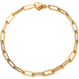 Savlano 18K Gold Plated 925 Sterling Silver Solid Italian Diamond Cut Paperclip Link Chain Bracelet With Gift Box For Women & Men - Made in Italy (7, 6mm)