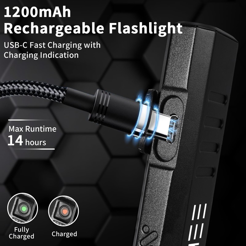 KunHe 2Pack 800 lumens 1200mAh EDC Flat Flashlight Rechargeable Small