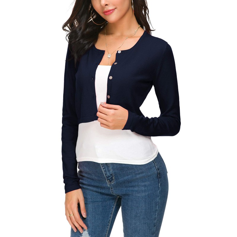 EXCHIC Cárdigan Corto Bolero con Botones y Cuello Redondo para