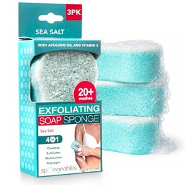 Exfoliating Body Wash In A Sponge, Sea Salt, Contains Avocado Oil and Vitamin E, Cleanse, Exfoliate, and Moisturise, 100ml, Pack Of 1 (Pack of 6)