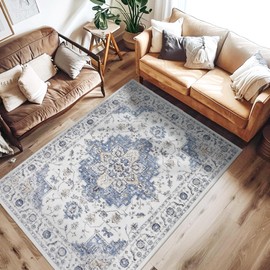 jinchan Area Rug 3x5 Vintage Washable Entryway Rug Floral Medallion Floor Cover Lightweight Non Slip Thin Retro Classic Soft Boho Farmhouse Carpet for Living Room Bedroom Dining Room Kitchen Blue