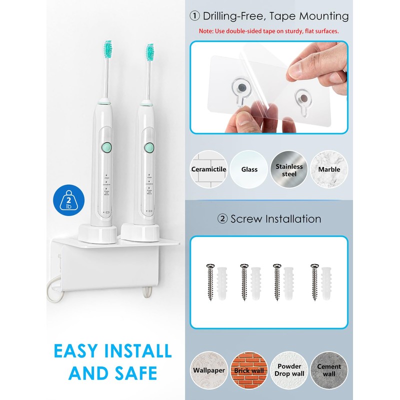 OAPRIRE Electric Toothbrush Holder Wall Mounted, 2 Pack Acrylic Electric
