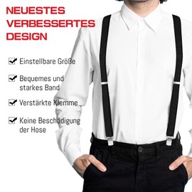 INYEEXUP Men's Braces Extra Strong with 4 Extra Strong Clips, Braces for Men Wide 3.5 cm, Braces Adjustable X Shape with Additional Length for Large or Heavy People, black