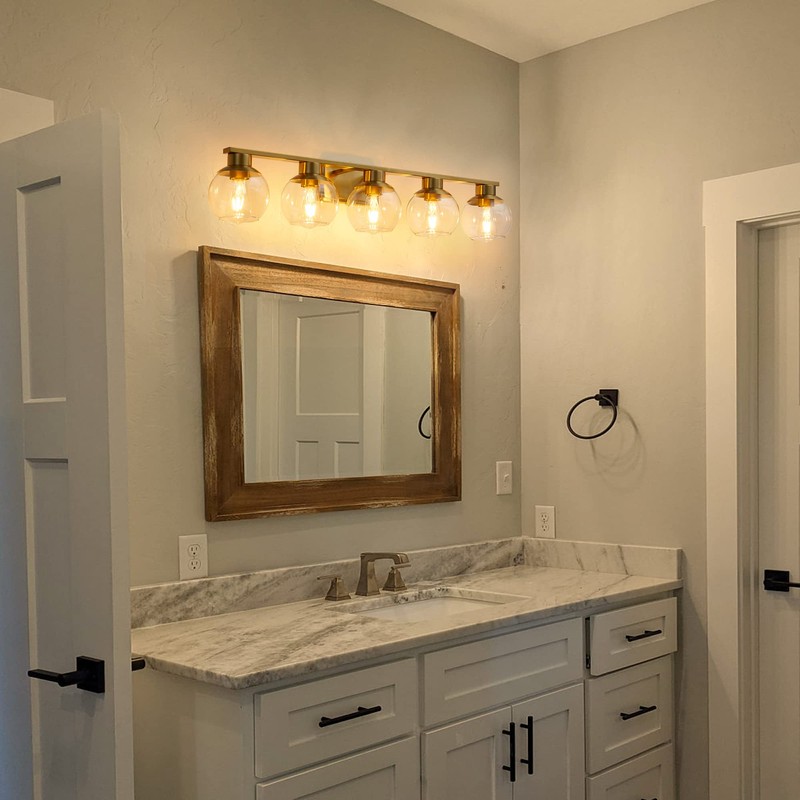 PAZALA Brushed Brass Bathroom Light Fixtures Over Mirror 5-Lights Vanity
