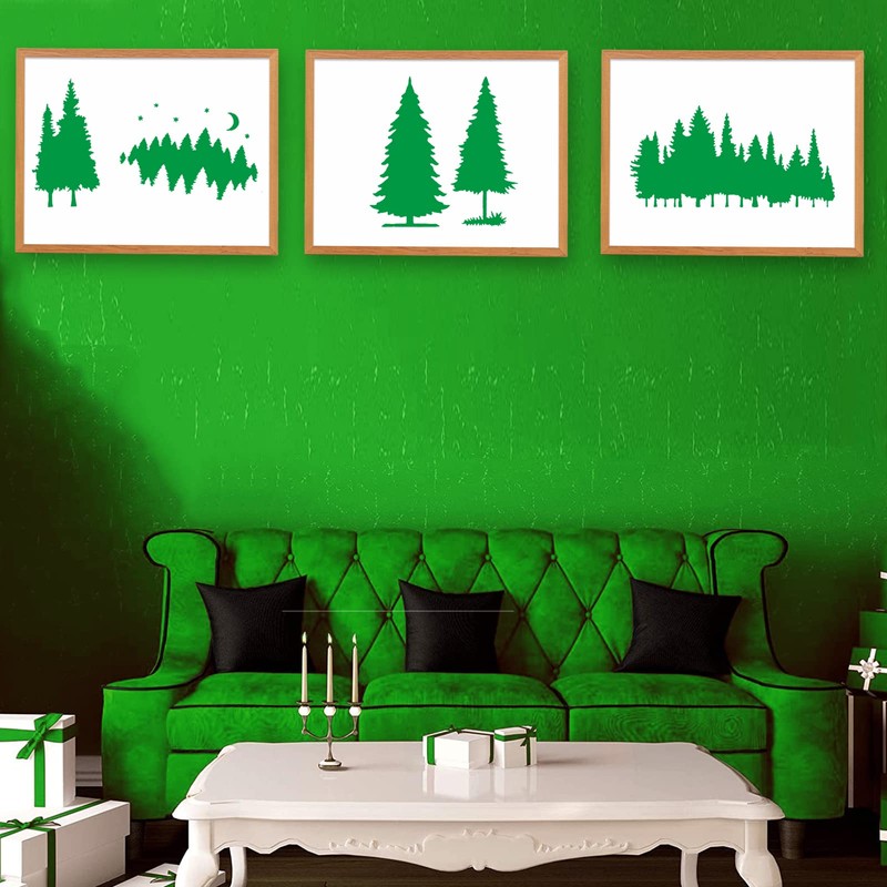 Pack of 9 Pine Stencils, Christmas Tree Painting Templates, Reusable