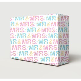 2 Sheets 2 Tags MR & MRS Pink Blue Flowers Writing Wedding Day Wrapping Paper Classy And Elegant Design Just Married Bride Groom White Giftwrap