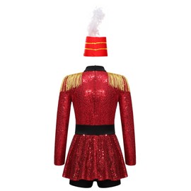 Nikiikoo Kids Girls Circus Ringmaster Jumpsuit Sparkly Sequins Leotard Dress Drum Majorette Honor Guard Outfit Red 16