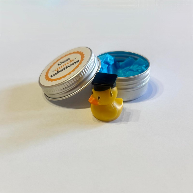 'Con-quack-tulations' graduation gift | Cute minitature plastic duck wearing grad