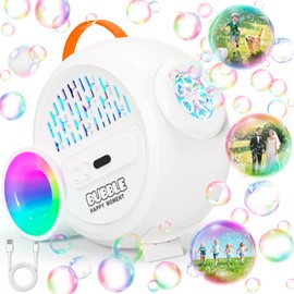 Rechargeable Bubble Machine with Upgrade RGB LED 16 Million Colors, 20000+ Bubbles Per Minute, Portable Bubble Maker for Kids, Weddings, Birthday Parties, Outdoor, Plug in or Battery Power