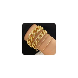 Chunky Gold Cuban Link Chain Bracelets Set for Women Layered Wide Hollow Geometric Cuff Bracelets Double Thick Link Bangles Jewelry Accessories(Gold)