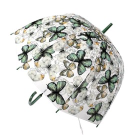 Chesoon Clear Dome Stick Umbrella Auto Open Transparent Bubble Surface for Women Girls with J Hook Handle Windproof Rainproof Butterfly Umbrella,Brown