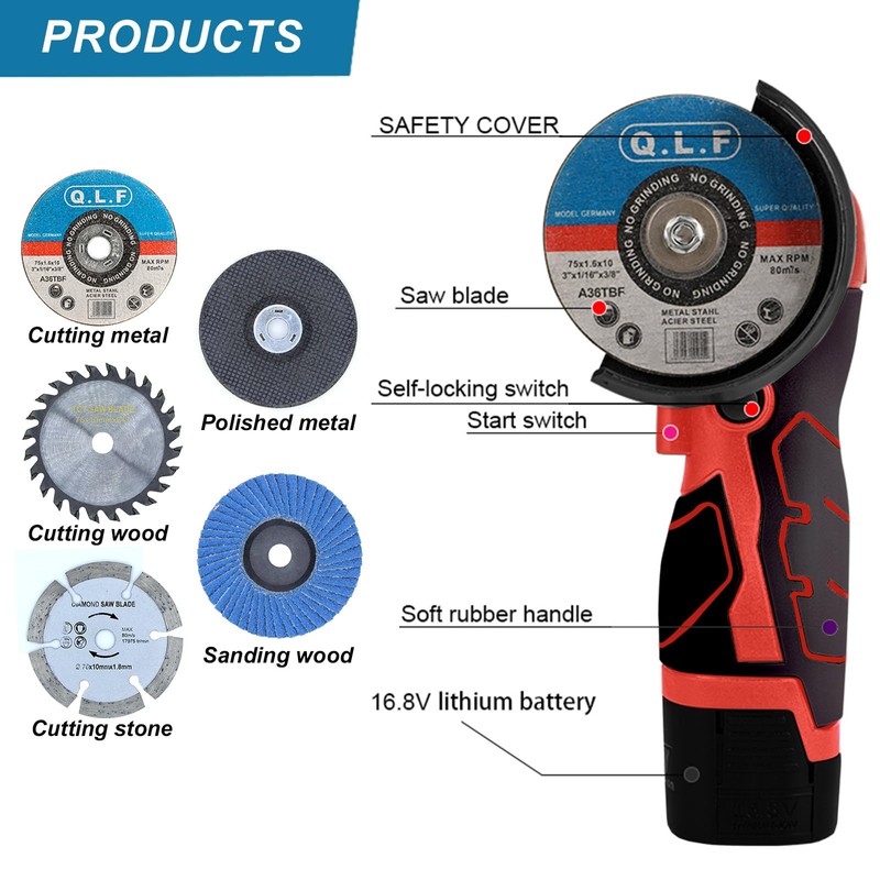 ZFULVO Cordless Brush Angle Grinder Kit, 19500rpm Mini Electric Angle