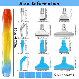 Praise V Do Diamond Painting Art Drill Dot Bead Pen Kit Tool Accessories with 6 Screw Stainless Steel Silver Metal Tip Nibs, 6 Plastic Placers,6 Glue Clays for Diamond Art Orange Yellow Blue