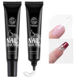 Fcozpjk Soft Gel Nail Tips Glue, 2Pcs 15ml Super Strong Semi Solid Nail Glue Gel UV Light Curing Needed Glues for Press On Clear False Tips Bonding Acrylic Nails Extension Home Manicure