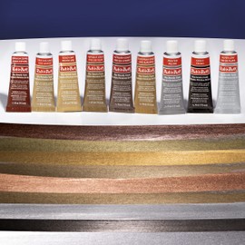 AMACO Rub n Buff Wax Metallic Finish 9 Color Kit - Antique Gold European Gold Grecian Gold Autumn Gold Gold Leaf Spanish Copper Silver Leaf Ebony Pewter - 9 Rub and Buff Gilding Wax 15ml Tubes