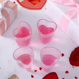 Hyglazelle Heart Shaped Glass Beer Mugs 6oz, Clear Tea Cups Heart Shot Glasses for Coffee Latte Milk Juice Beer, Set of 4 Romantic Drinking Glasses for Wedding Anniversary Galentine's Birthday
