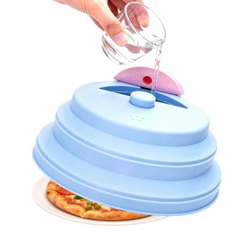 10 Inch Collapsible Silicone Microwave Splatter Cover with Water Steamer, BPA-Free Microwave Cover for Food, Vented Splatter Guard with Handle, Dishwasher Safe Kitchen Gadgets, Blue & Pink