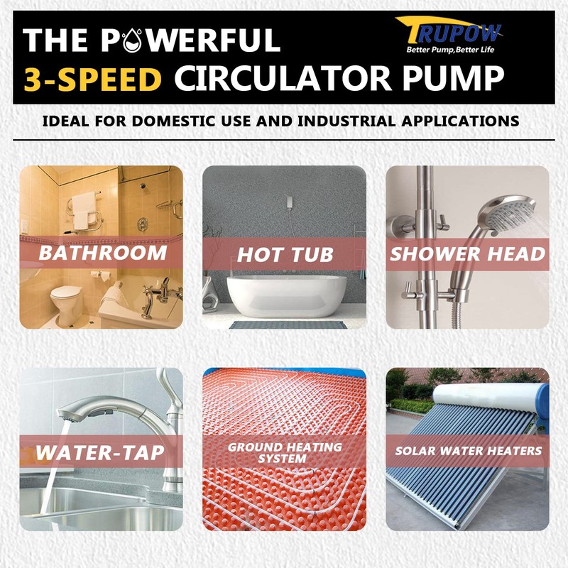 Trupow 3/4" NPT 110V Hot Water 3-Speed Circulation Pump Circulator