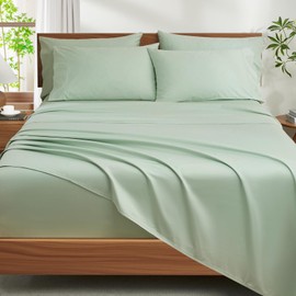 Ivellow 100% Egyptian Cotton Queen Size Sheets Set - 1200 Thread Count 6 PC 18" Deep Pocket Queen Sheets，Luxury Cotton Bed Sheets Soft Breathable Sage Green Cooling Sheet Sets Hotel Quality Bedding