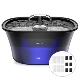 BalimoPet Cat Water Fountain for Drinking 2.5L/85oz with Dual Spouts – Automatic Cat Fountain, Ultra-Quiet Wired Pet Water Fountain with LED Light, Triple Filtration, 6 Filters & 6 Sponges Included