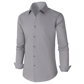 Mens Grey Dress Shirt Big and Tall Shirts for Men Button up Long-Sleeved Wrinkle-Resistant Lightweight Moisture Wicking top Spread Collar Fitted Grey Size L Tall
