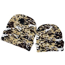 New! Super Soft Adult & Child Camo Print Winter Knit Beanie Set (Tan Digital Camo)