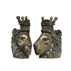 VICTAR DESIGN Vintage Antique Crown Lion Bookend Book Holders for Shelves Decorative Statue (Set of 2) Bookends Special Decor for Office Home Bar Bedroom Anti-Slip Base Collective Figurine