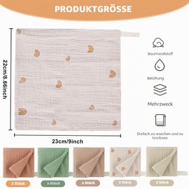Forhome Pack of 10 Baby Muslin Washcloths, Children's Napkins, Hand Towel Set for Newborns, 23 x 23 cm, Face Towels and Bath Towel, Reusable Baby Washcloth, 100% Cotton, Random Colour