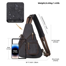 KL928 Canvas Sling Bag - Casual Crossbody Shoulder Daypack Rucksack Backpack for Men Women, Black