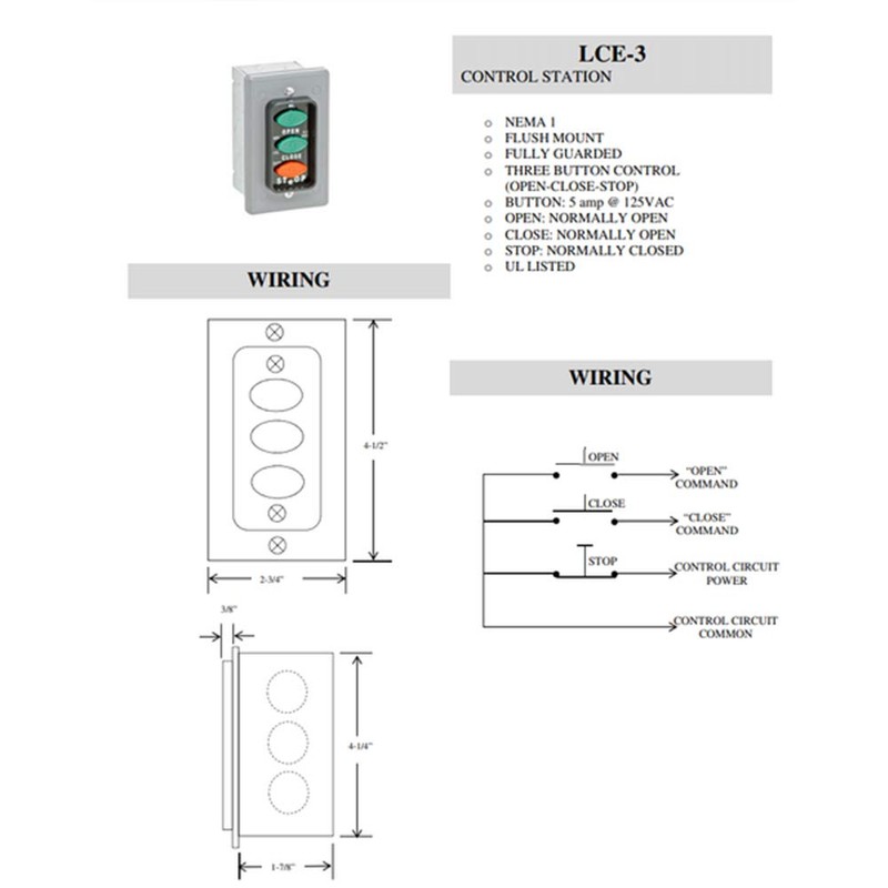 Commercial Garage Door Opener - 3 Button Wall Mount LCE