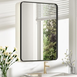 Acovy Bathroom Mirror 22x30 inch, Rustproof Aluminum Metal Framed Mirror for Wall, Matte Black Bathroom Vanity Mirror, Shatterppoof Mirror, Living Room, Hanging or Leaning Horizontal or Vertical