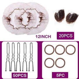 Hair Net for Kids,20pcs 12Inch Invisible Hair Nets with 50pcs U Shaped Bobby Pins,30cm Hair Nets for Buns, Bun Hair Nets for Ballet Girls Hair Accessories Set for Hair Styling,Women,Girls-Brown
