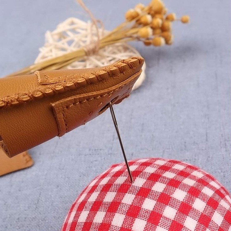 4-Piece Leather Finger Protector Coin Thimble Pads for Hand Sewing